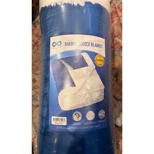 NWT Everlasting Comfort Dark Royal Blue Sherpa Fleece Blanket